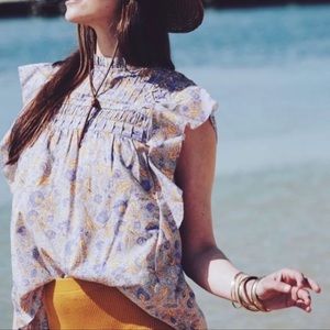 Love the Label Josepha Top Blouse Shirt Floral Ruffle in Lavender Anthropologie